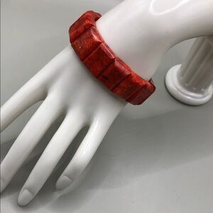 Vintage red coral square stretch bracelet size 7 ish pop of color boho beach.